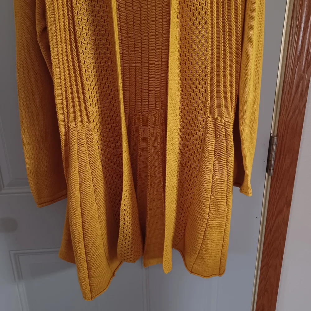 Open-Front Knit Cardigan Sweater Mustard Yellow Size M Cozycore Autumn Boho Chic - Picture 2 of 16